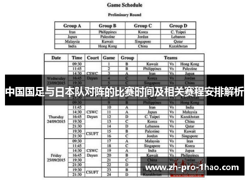 中国国足与日本队对阵的比赛时间及相关赛程安排解析