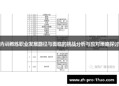青训教练职业发展路径与面临的挑战分析与应对策略探讨 青训教练职业发展路径与面临的挑战分析与应对策略探讨